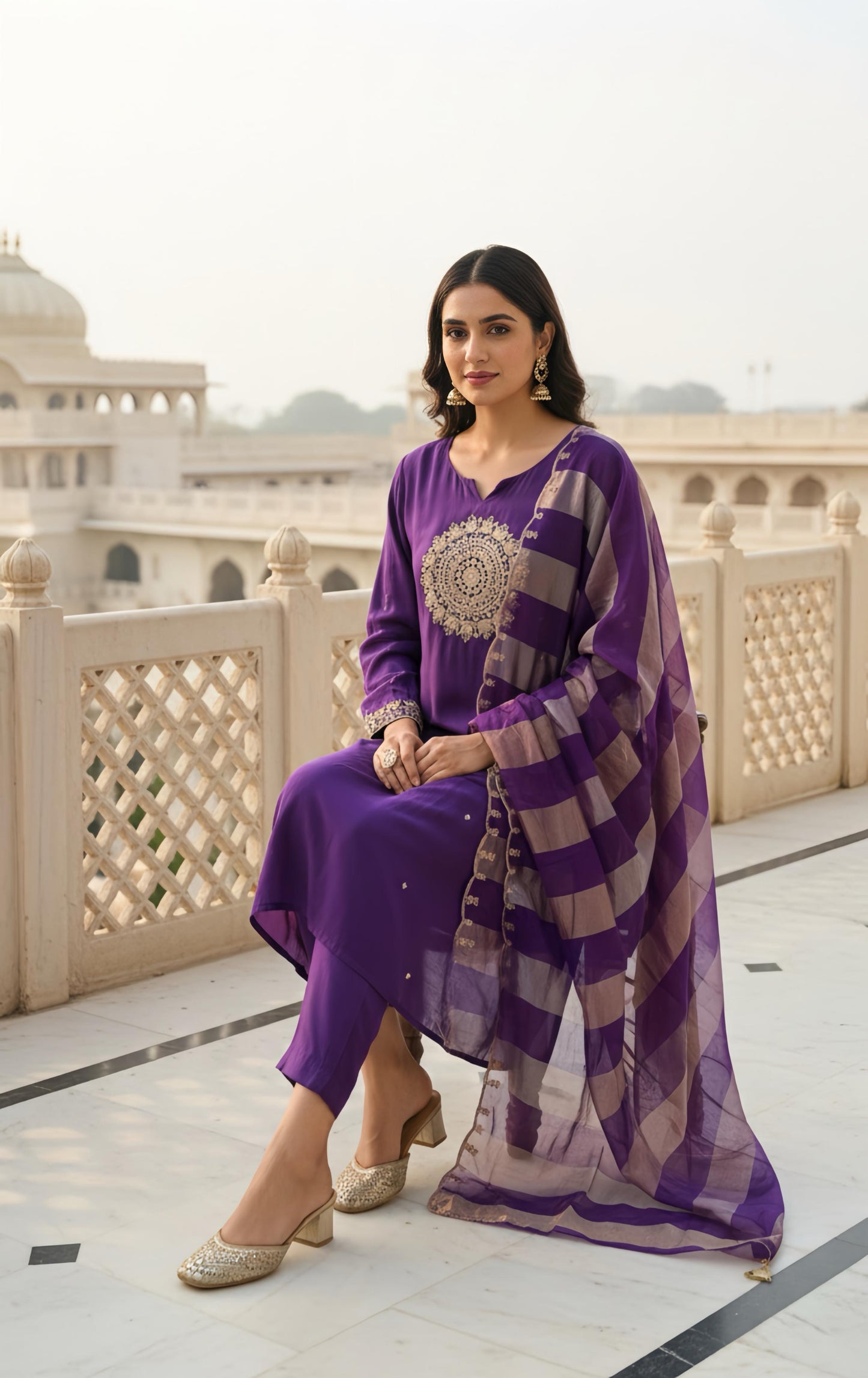 MAHARANI MUL CHANDERI DESIGNER A LINE SUIT HOA0133