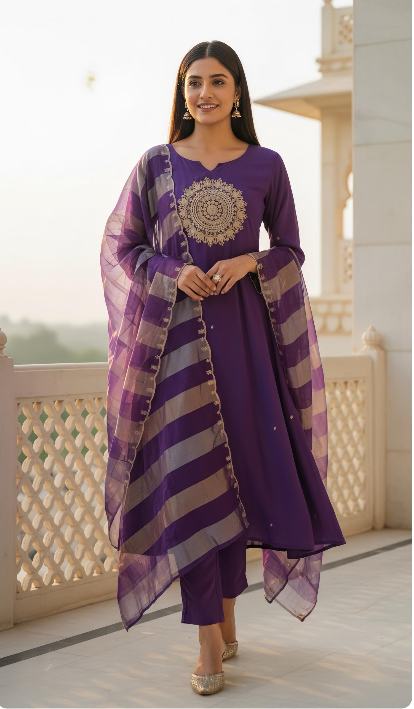 MAHARANI MUL CHANDERI DESIGNER A LINE SUIT HOA0133