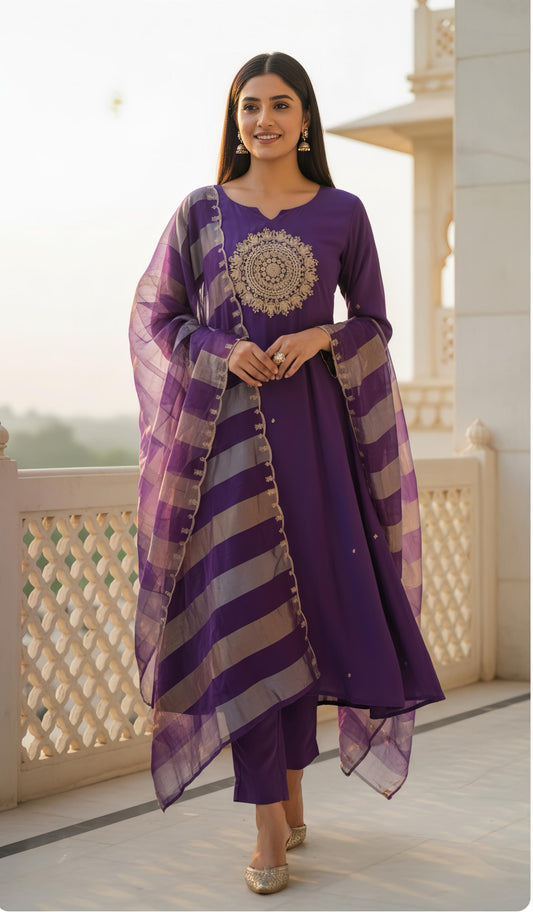 MAHARANI MUL CHANDERI DESIGNER A LINE SUIT HOA0133