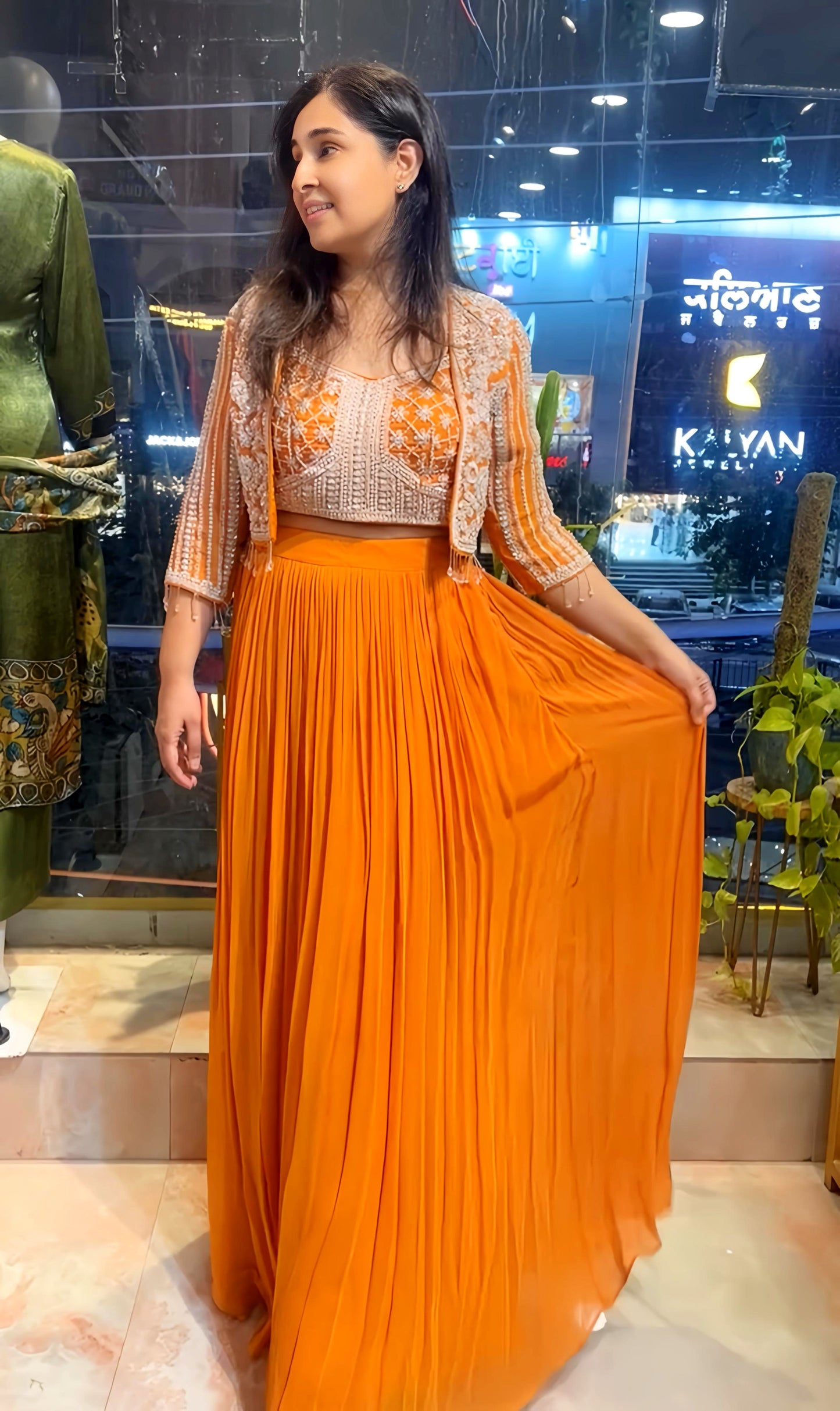 SAFFRON INDOWESTERN OUTFIT WITH HAND EMB. HOA110