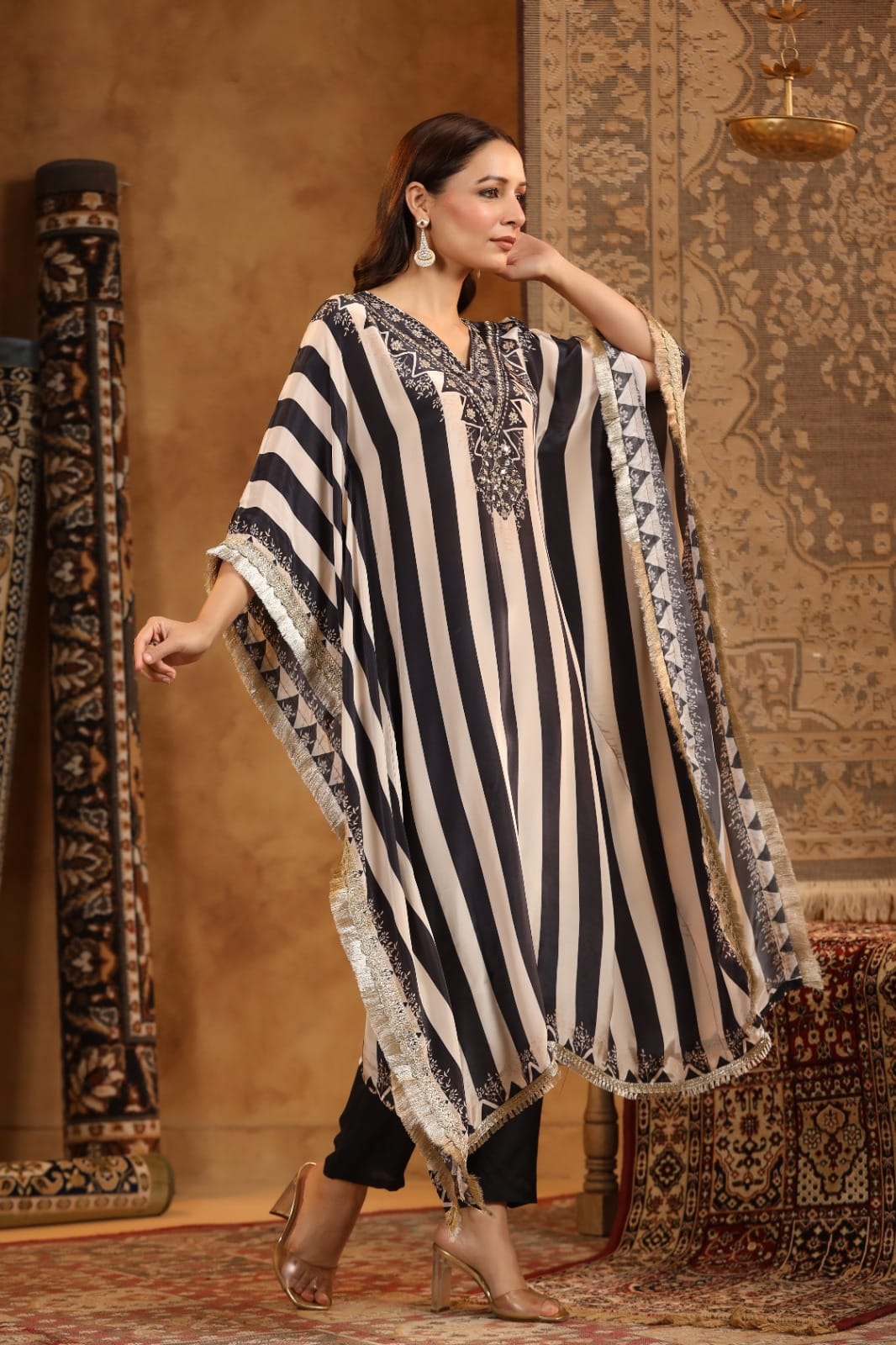 Beautiful Kaftan With Kiran Lace HOA006