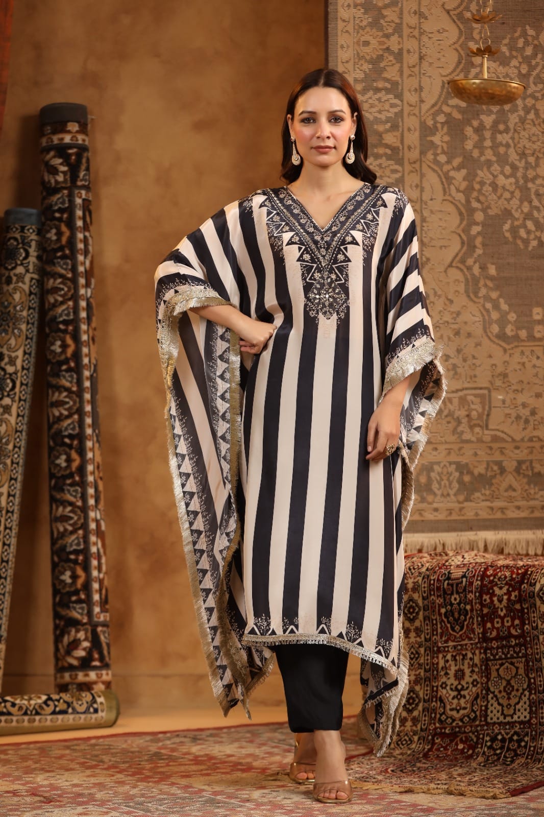 Beautiful Kaftan With Kiran Lace HOA006