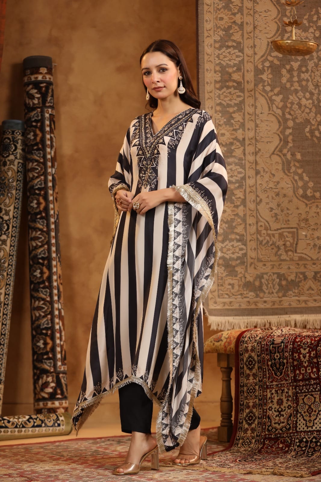 Beautiful Kaftan With Kiran Lace HOA006