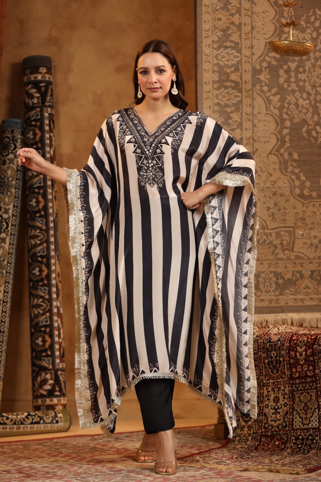 Beautiful Kaftan With Kiran Lace HOA006