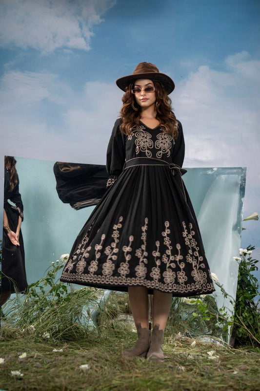 Beautiful Cotton Dress With Embroidery Work HOA004