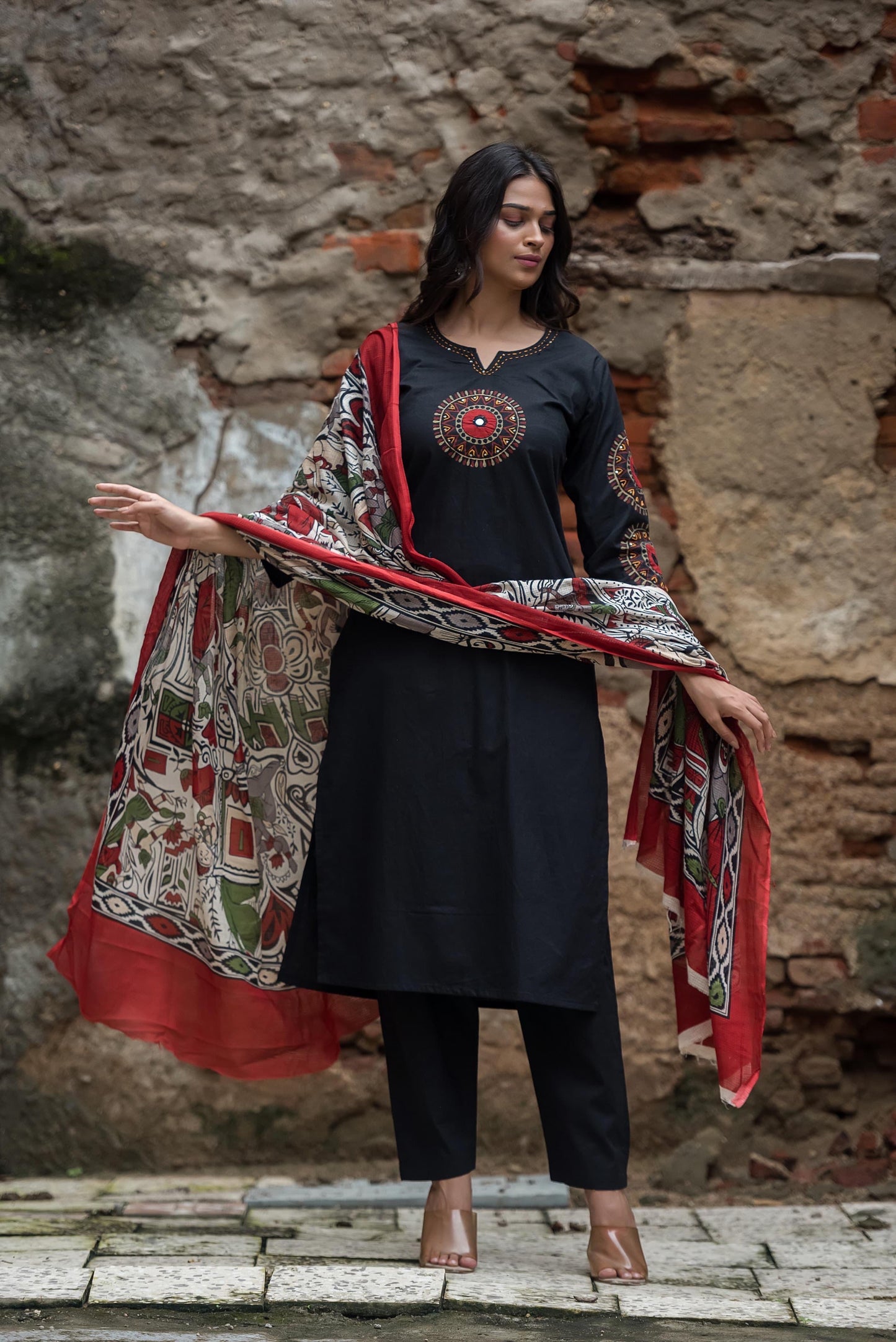 ORGANIC COTTON BLACK DUPATTA SET HOA073