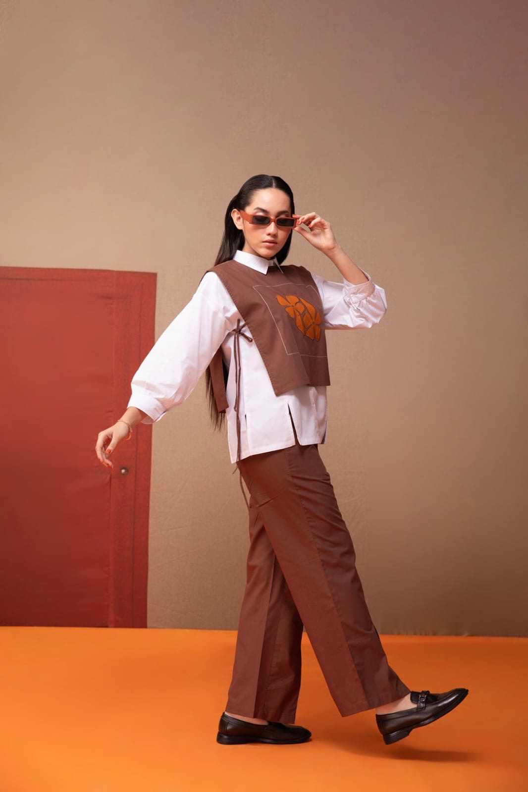 SMART WEST COORD SET BROWN HOA066